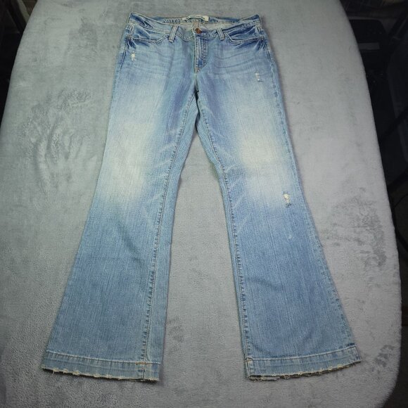 Gap Original Womens Long & Lean Flare Jeans 33 Light Wash Mid Rise Distressed - Picture 4 of 7